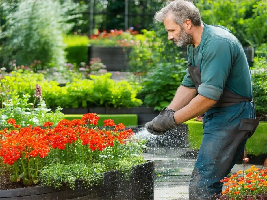 Jardim com plantas murchas e florescendo