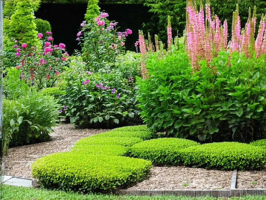 Jardim com plantas murchas e florescendo