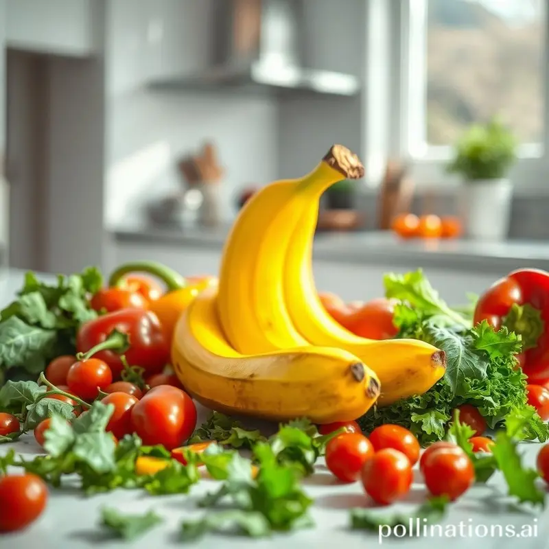 Casca de banana em um fundo de cozinha saudável