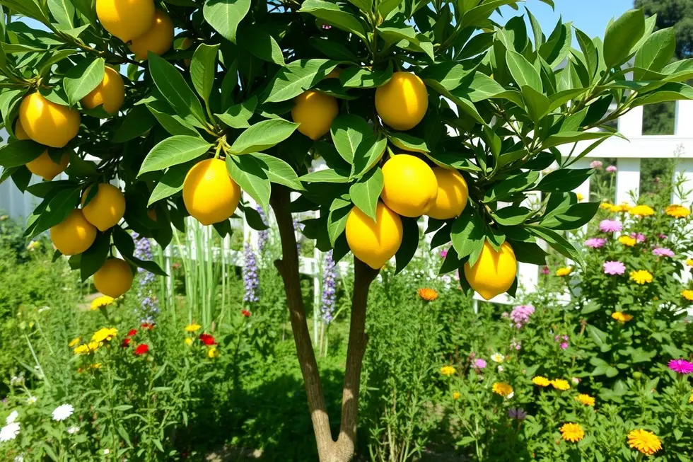 Árvore de limão em um jardim ensolarado