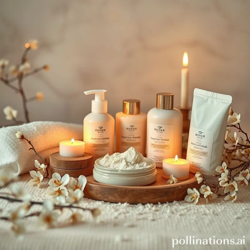 Produtos de esfoliação em um spa tranquilo, simbolizando cuidados e bem-estar.