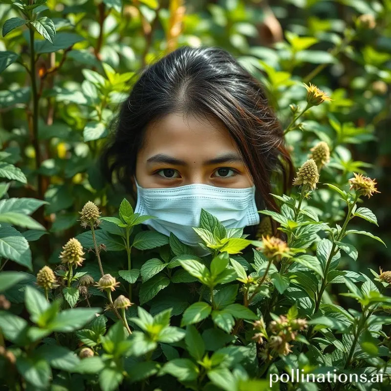 Pessoa rodeada por plantas medicinais em um ambiente natural.