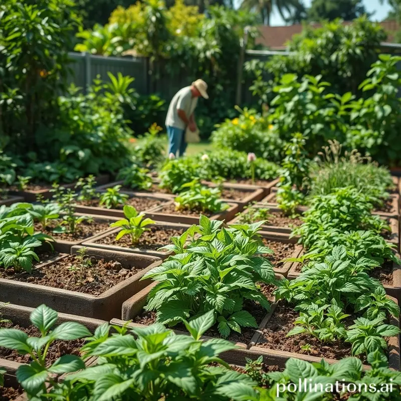 Coleção de plantas medicinais em um jardim exuberante.