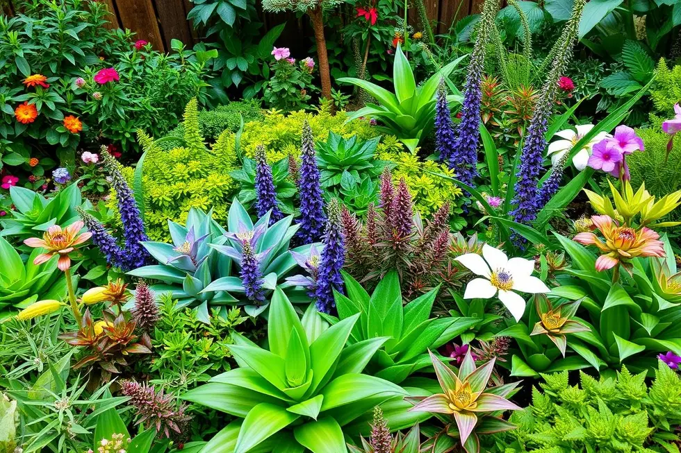 Jardim diversificado mostrando a comunicação em um ecossistema saudável.