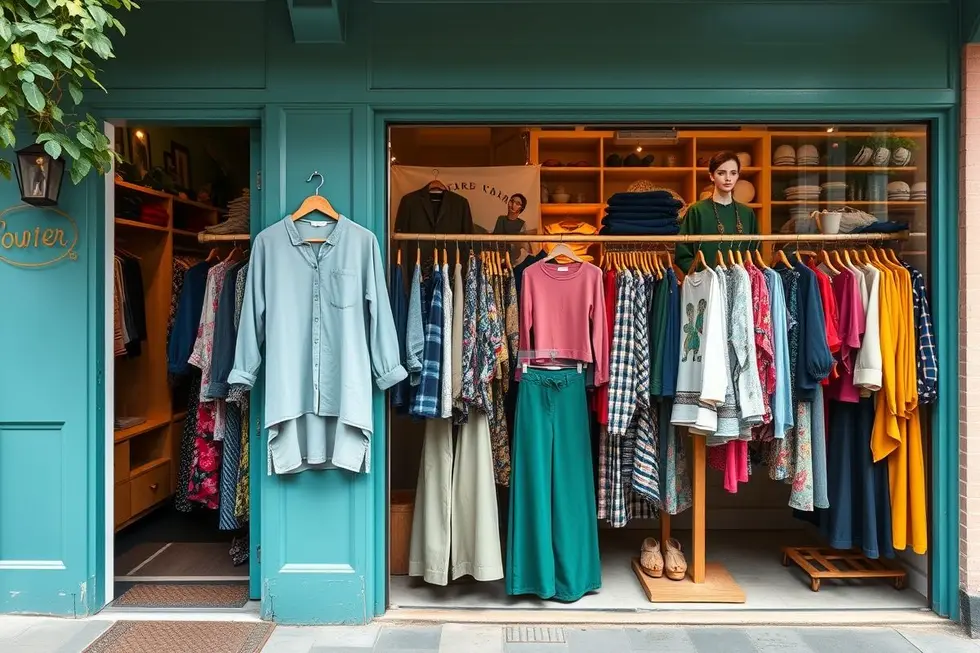 10 Passos Para Adotar a Moda Consciente e Transformar Seu Estilo 1 Vitrine de loja de moda sustentável.