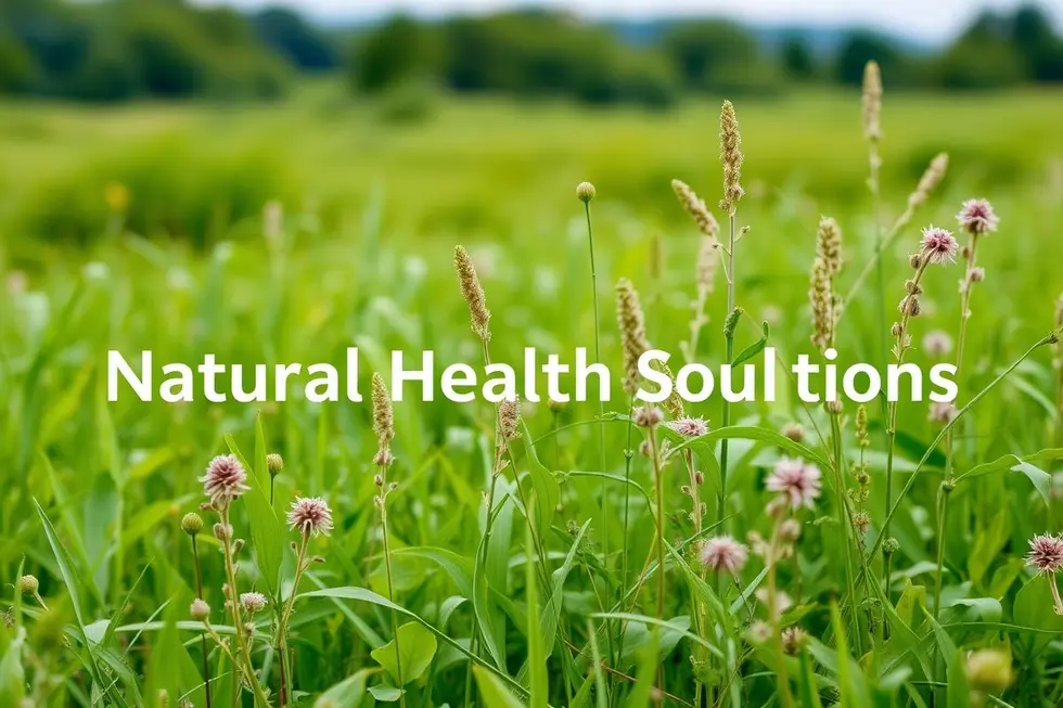 Salmonelose: 7 Passos Naturais para Prevenir e Tratar 3 Campo verde com ervas silvestres, simbolizando soluções de saúde natural.