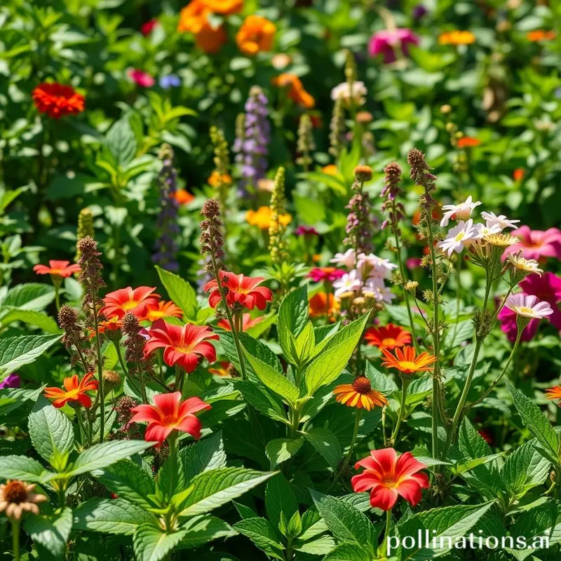 Coleção de plantas medicinais em um jardim exuberante.