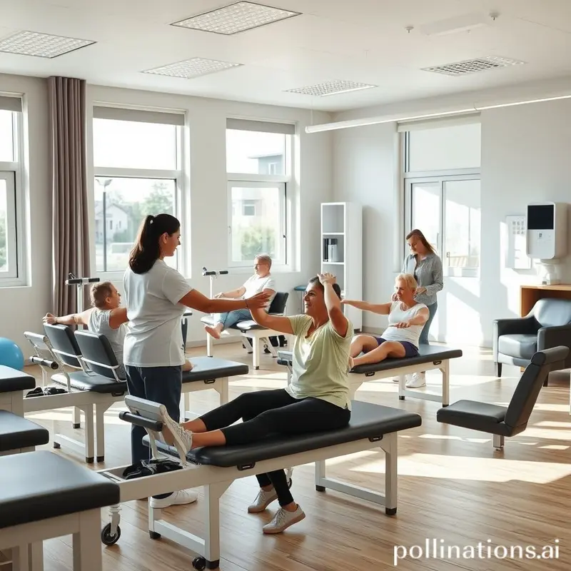 Sala de fisioterapia com pacientes em tratamento para tendinite.