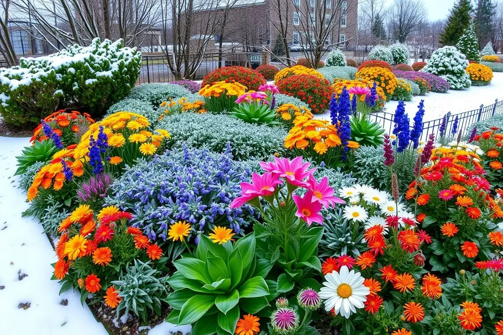 Vista de um jardim de inverno colorido e vibrante