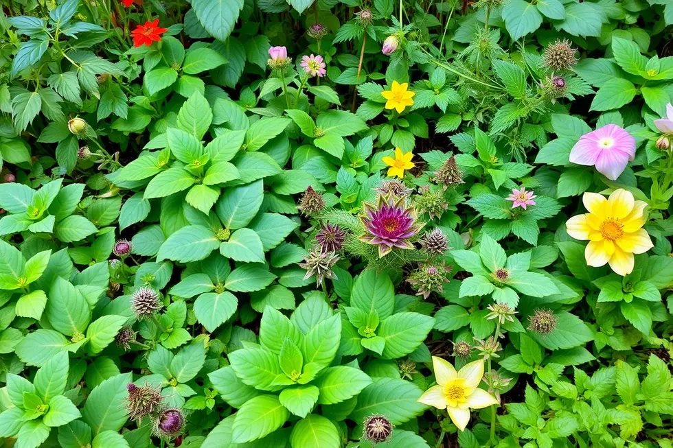 Um belo jardim vibrante que simboliza harmonia e interconexão entre plantas.