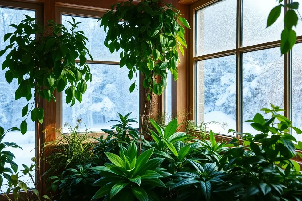 Arranjo de plantas de inverno em um ambiente interno.