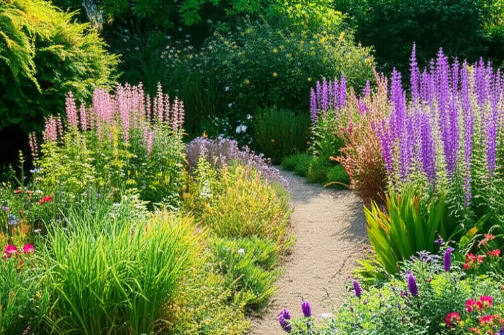 Espaço ao ar livre com diversas plantas medicinais, convidando à tranquilidade e desconexão.