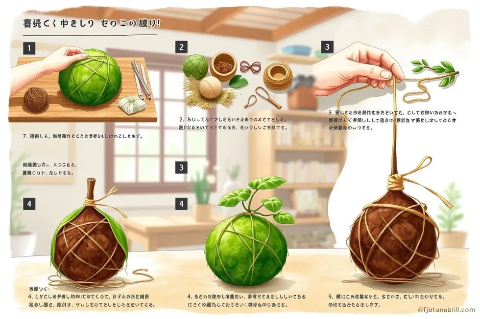 Passo a Passo para Criar uma Kokedama Florida