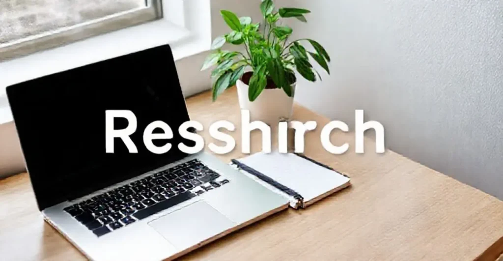 Espaço de trabalho sereno com laptop e materiais de pesquisa