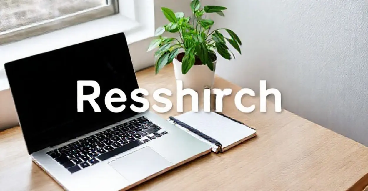 Espaço de trabalho sereno com laptop e materiais de pesquisa