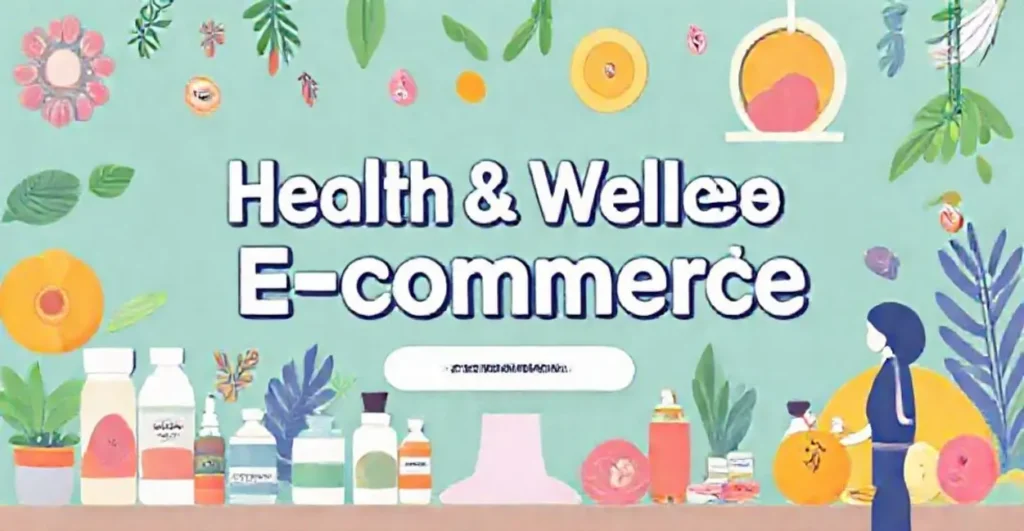 Imagem vibrante de e-commerce de saúde e bem-estar com produtos diversos