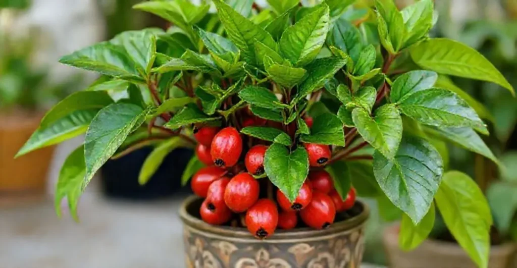 Imagem vibrante do Guaimbê em um vaso decorativo, simbolizando saúde