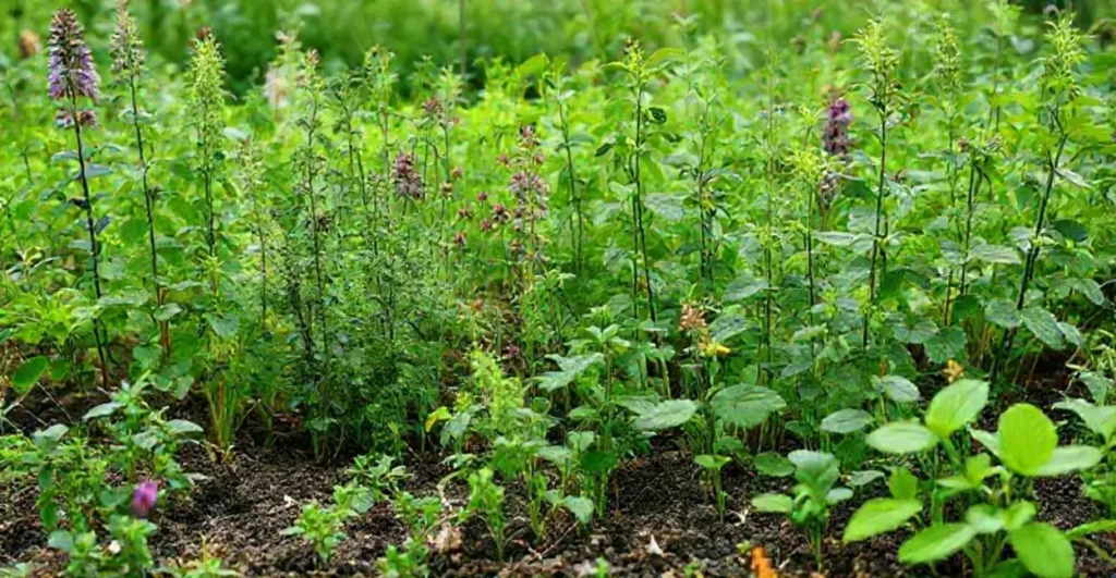 Paisagem com plantas medicinais crescentes
